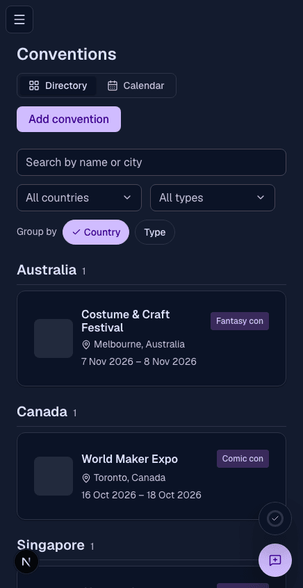 Convention details on mobile